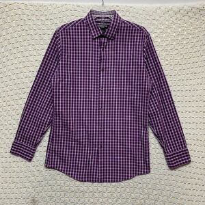 Claiborne Slim Fit Shirt Mens Sz S Purple Check Button-Up Long Sleeve 80's 2-PLY